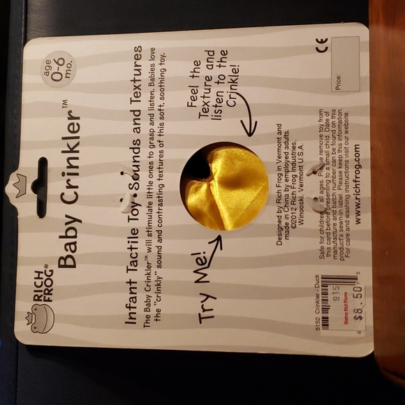 RICH FROG Baby Crinkler Duck Infant Tactile Toy - Age 0-6mos NWT - Picture 2 of 6